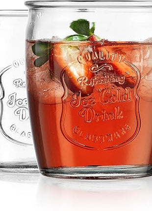 Glaver's Glass Tumblers Premium Drinking Glasses set Of 4 Genuine Artisan-Made Vintage Italian Style-Elegant 13 Oz Clear Tumbler Glassware Set For Cold, Refreshing Drinks, Beverages, Cocktails