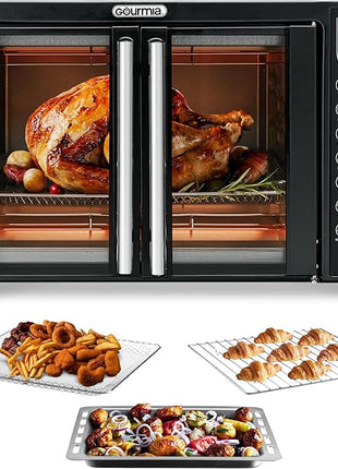 Gourmia Toaster Oven Air Fryer Combo 17 cooking presets 1700W french door digital air fryer oven 24L capacity accessories, convection rack, baking pan tray recipe book GTF7460,Large,Black