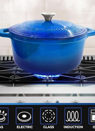 MUELLER HOME 4.5 QT Enameled Cast Iron Dutch Oven, Heavy-Duty Casserole Dish and Braiser Pan with Lid and Stainless Knob, Oven-Safe up to 500° F & Across All Cooktops, Aqua Blue
