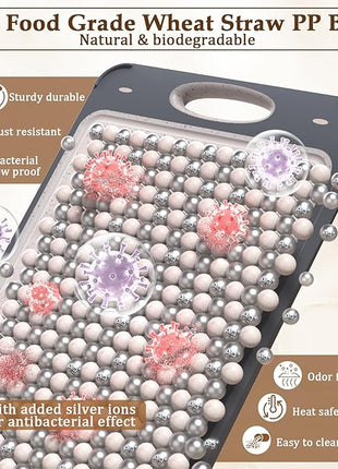 GUANCI Cutting Board for Kitchen Double Sided 304 Stainless Steel Chopping Board Food-Grade Stainless Steel and Wheat Straw PP Samll Size 14’’×9.6’’ Easy to Clean