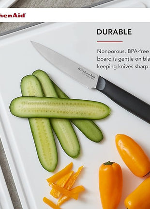 KitchenAid Classic Cutting Board with Perimeter Trench and Non Slip Edges, Dishwasher Safe, 11 inch x 14 inch, White and Gray