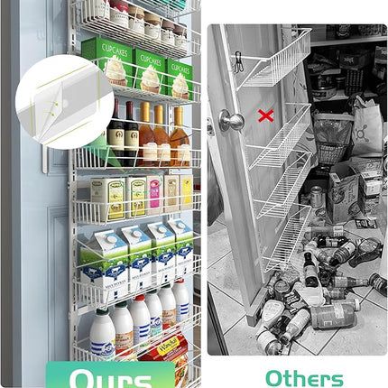 White 10-Tier Over The Door Pantry Organizer, Pantry Organization and Storage, Metal Hanging Adjustable Basket, Wall Spice Rack Seasoning Shelves, Home & Kitchen Essentials