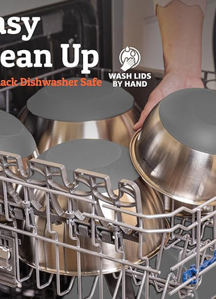 Priority Chef Premium Mixing Bowls With Airtight Lids Set, Thicker Stainless Steel Mixing Bowl Set, Large Prep Metal Bowls with Lids, Nesting Bowls for Kitchen, 1.5/2/3/4/5 Qrt, Grey