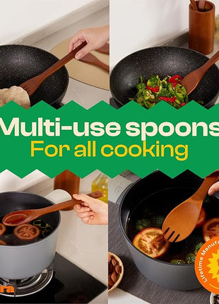 Riveira Premium Brown Bamboo Wooden Spoons for Cooking Set of 9 – Premium Brown Bamboo Wooden Cooking Utensils, Wooden Spatula, Wooden Spoon - Premium Quality Wooden Utensil Set for Non-Toxic Cooking