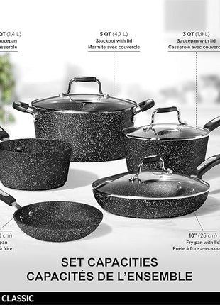 Starfrit The Rock 8PC Non-Stick Cookware set - Durable Forged Aluminum - Oven Safe - PFOA Free - Easy to Clean - Black