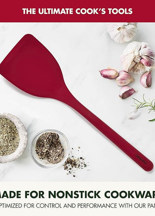 GreenPan Silicone Solid Turner Spatula, Flipping Cooking Kitchen Utensil, Flexible Rubber Nonstick Cookware, Rigid Steel Core, Heat-Resistant, Anti-Slip Handle, BPA-Free, Dishwasher Safe, Red