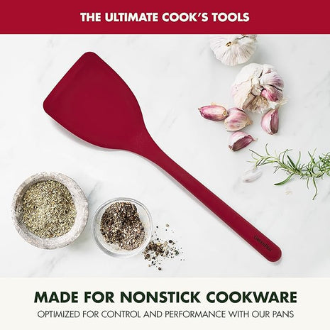 GreenPan Silicone Solid Turner Spatula, Flipping Cooking Kitchen Utensil, Flexible Rubber Nonstick Cookware, Rigid Steel Core, Heat-Resistant, Anti-Slip Handle, BPA-Free, Dishwasher Safe, Red