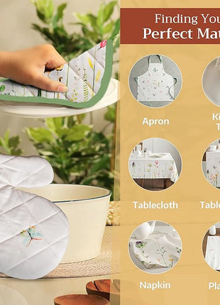 Maison d' Hermine Pot Holders 100% Cotton Heat Resistant Potholders 8" x 8" Hot Pads with Loop BBQ, Cooking, Baking, Grilling, Kitchen, Handling Hot Pans Spring/Summer (Pack of 1, Botanical Fresh)