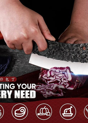 DRAGON RIOT Professional Butcher Knife Set for Meat Processing, 3Pcs High Carbon Steel Hand Forged Serbian Cleaver Chef Knife Set with Ergonomic Handles for Kitchen Outdoor Cooking