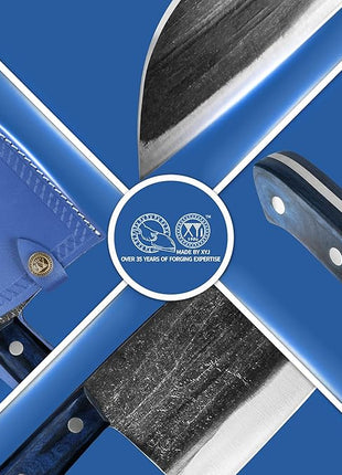 XYJ Antique Forged Butcher Knives, Serbian-Style Chef's Knife with Sheath, Heavy-Duty Meat Cleaver for Kitchen & Outdoor Use, Full Tang Construction