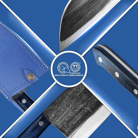 XYJ Antique Forged Butcher Knives, Serbian-Style Chef's Knife with Sheath, Heavy-Duty Meat Cleaver for Kitchen & Outdoor Use, Full Tang Construction