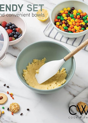 COOK WITH COLOR Nesting Mixing Bowls - 12 Piece Plastic Bowl Set with Lids, Microwave Safe (Green)