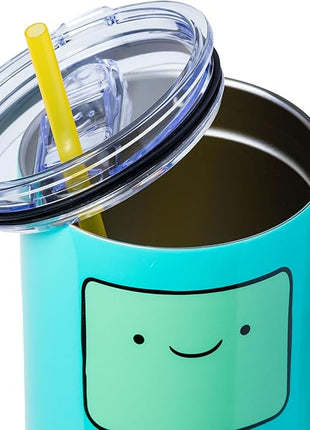Silver Buffalo Adventure Time Featuring BMO Stainless Steel Tumbler with Handle and Straw, Fits in Standard Cup Holder, 40 Ounces