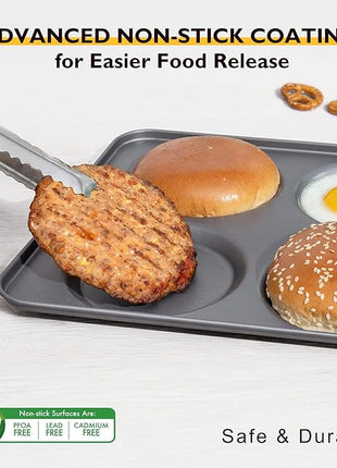 HONGBAKE Large Muffin Top Pan Set of 2, 4 Cup Nonstick Hamburger Bun Baking Pan, Jumbo Whoopie Pie Pan for Egg Sandwich, Cornbread, Layer Cake