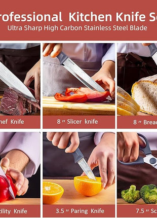 RAXCO 10-Piece Kitchen Knife Set | Stainless Steel Holder | Compact Design - Gray