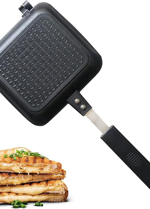 Jean-Patrique Stovetop Panini Grill Press Sandwich Maker, Black – Ceramic Nonstick Grilled Cheese Maker with Handles - Indoor & Outdoor Double-sided Sandwich Toaster