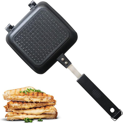Jean-Patrique Stovetop Panini Grill Press Sandwich Maker, Black – Ceramic Nonstick Grilled Cheese Maker with Handles - Indoor & Outdoor Double-sided Sandwich Toaster