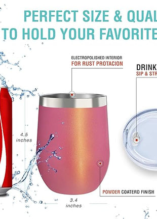 CHILLOUT LIFE 12 oz Stainless Steel Tumbler with Lid & Gift Box - Wine Tumbler Double Wall Vacuum Insulated Travel Tumbler Cup for Coffee, Wine, Cocktails, Ice Cream - PINK SPARKLE