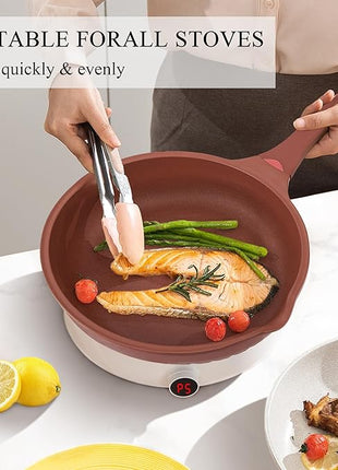 Vinchef Nonstick Toxin-Free Ceramic Cookware Deep Frying Pan Saute Pan with Lid, 12in/5.5Qt Fry Pan, German 3C+ Ceramic Coating Technology, Heat Indicator, Induction Compatible