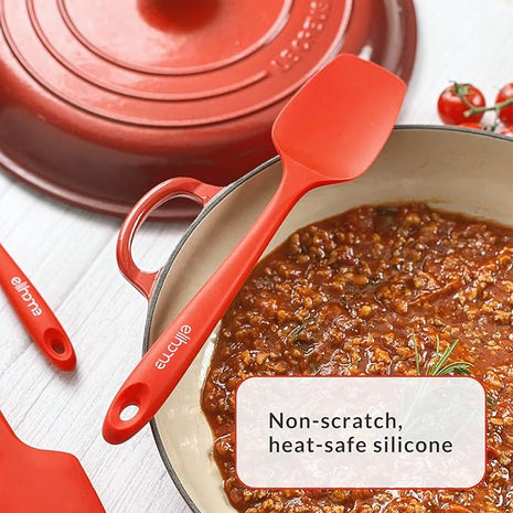 Elihome Chef Series 3 Piece Silicone Spatula Set - 600°F Heat Resistant Non Stick Rubber Kitchen Scraper Spatulas for Cooking, Baking, and Mixing – BPA Free and LFGB Certified Silicone (Red)