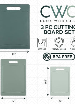 COOK WITH COLOR Non-Slip Cutting Board Set – Kitchen Essentials with Easy Grip Handle for Meat, Veggies, and Fruits, 3 Cutting Boards, Mint