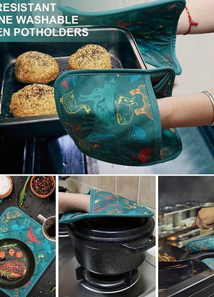 Pot Holders Set of 2 Heat Resistant 480℉ Kitchen 100% Cotton Comfortable Lining Printing Farm Cattle Flower Women Men Home Cooking Baking Microwave BBQ Gift (Farm Cattle potholds)