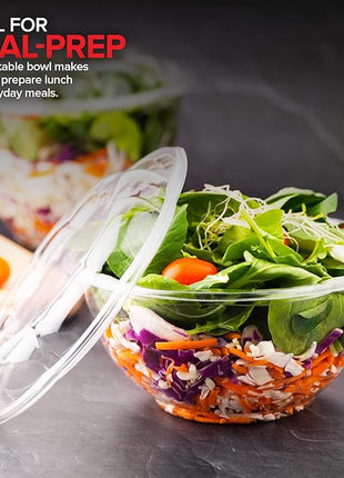 Stock Your Home 32oz Clear Plastic Salad Bowls with Lids Disposable (150 Pack) – Medium Takeout Containers with Snap-On Lids for Salads, Meal Prep, Acai Bowls, Fruit, To-Go Parties