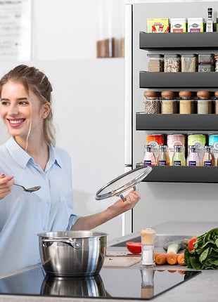 4 Pack Moveable Fridge Magnetic Spice Racks,Metal Black