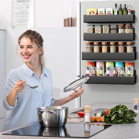 4 Pack Moveable Fridge Magnetic Spice Racks,Metal Black
