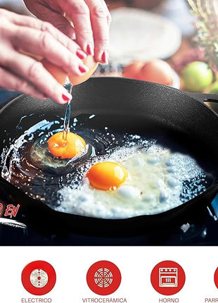 NutriChef 10" & 12" Pre-Seasoned Cast Iron Pans - Durable Nonstick Skillets, Cool-Touch Silicone Handle, For Oven, Grill & All Stovetops