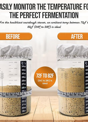 Sourdough Starter Kit - 34oz Large Capacity Glass Fermentation Jar with Lid, Silicon Spatula, and Measuring Spoons - Beginner Sourdough Starter Kit, Sourdough Bread Baking Supplies, Fermentation Kit