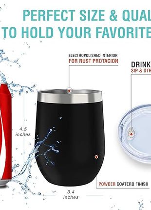 CHILLOUT LIFE 12 oz Stainless Steel Wine Tumblers 2 Pack & 1 Insulated Wine Bottle - Double Wall Vacuum Insulated Wine Glasses Cups with Lids and Straws Set Keeping Cold & Hot Gift Set