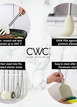 COOK WITH COLOR Silicone Cooking Utensils, Kitchen Utensil Set, Easy to Clean Silicone Kitchen Utensils, Cooking Utensils for Nonstick Cookware, Kitchen Gadgets Set, 10 Pieces, Green