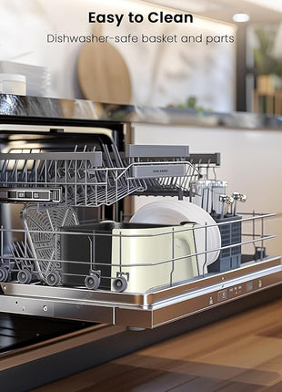 Nuwave Brio Plus Air Fryer 8 Qt, New & Improved, PFAS-FREE, 7 Digital One-Touch Cook Functions that AIR FRY, BAKE, ROAST, DEHYDRATE, TOAST, REHEAT, PREHEAT, 150 Presets, 50°F~400°F (Cream)