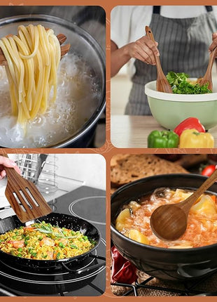 comfoyar Teak Wooden Spoons for Cooking, 10 Pieces Kitchen Cooking Utenails Set with Spatula and Ladle, Heat Resistant Kitchen Cookware for Nonstick Pan