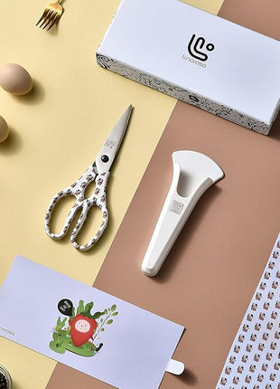Linoroso Kitchen Scissors Heavy Duty Kitchen Shears with Magnetic Holder Made with Japanese Steel 4034, Multipurpose Ultra Sharp Cooking Scissors for Meat/Vegetables/BBQ/Herbs/Pizza (Graphic,Cow)