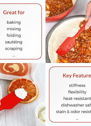 Elihome Chef Series 3 Piece Silicone Spatula Set - 600°F Heat Resistant Non Stick Rubber Kitchen Scraper Spatulas for Cooking, Baking, and Mixing – BPA Free and LFGB Certified Silicone (Red)