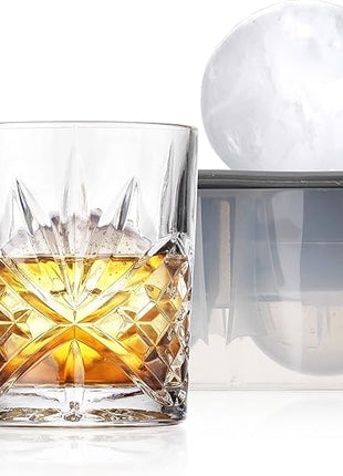 Godinger Old Fashioned Whiskey Glasses with Bonus Sphere Ice Ball Maker Ice Molds, Whiskey Drinking Glasses Set of 2, Rocks Glasses, Gifts for Men - Dublin Collection, Set of 2