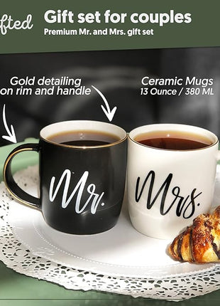 Triple Gifffted Mr and Mrs Coffee Mugs Couples Gifts Ideas for Christmas Wedding Anniversary Engagement Valentines,his Hers Present Husband Wife Him Her Men Women Bride Groom Newlyweds, Ceramic 380ml