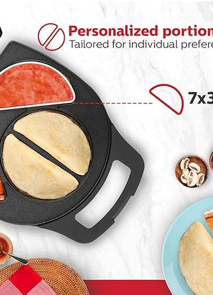 Holstein Housewares Stainless Steel 4 Section Omelet Maker, Non Stick Coating, Mess Free Cooking, Easy Cleaning, Indicator Lights, Upright Storage & Anti Slip Feet For Quick Meals. 4 Portions, Black