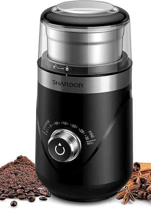 SHARDOR Electric Super Silent Blade Coffee Grinder, Timed Grind Control Rotary Knob, Adjustable Coarse to Fine for Coffee Beans, Spices & Herbs, with 1 Removable Stainless Steel Bowl, Black