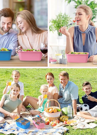 Cherrysea 2Pack Salad Lunch Container, 68oz Salad Bowls with 4 Compartments Tray,Leak Proof Lunch Box with Fork for Men,Women BPA-Free Snack Container with Sauce Container for Dressings-Pink