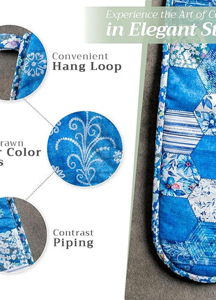 Maison d Hermine Summer Blue 100% Cotton Easter Double Oven Glove with Loop Heat Resistant for BBQ | Cooking | Baking | Grilling | Microwave | Barbecue | Spring/Summer (7.5 Inch by 35 Inch)