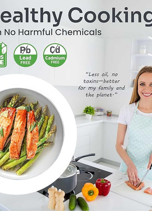 Mueller 16-Piece Healthy Stone Pots and Pans Set Non Stick, Non Toxic Ceramic Cookware Set, Dishwasher Safe, w Frying Pans, Sauce Pan, Steamer, Vac-Free Vented Glass Lids, Kitchen Utensils, Slate