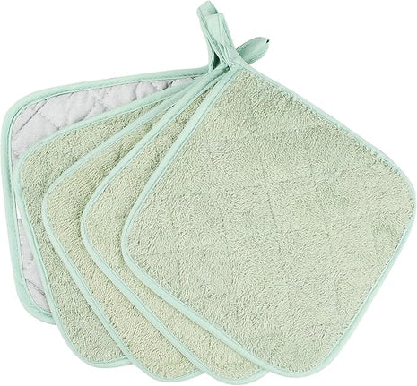 100% Cotton Kitchen Everyday Basic Terry Pot Holder Heat Resistant Coaster Potholder for Cooking and Baking Set of 5 Mint Green