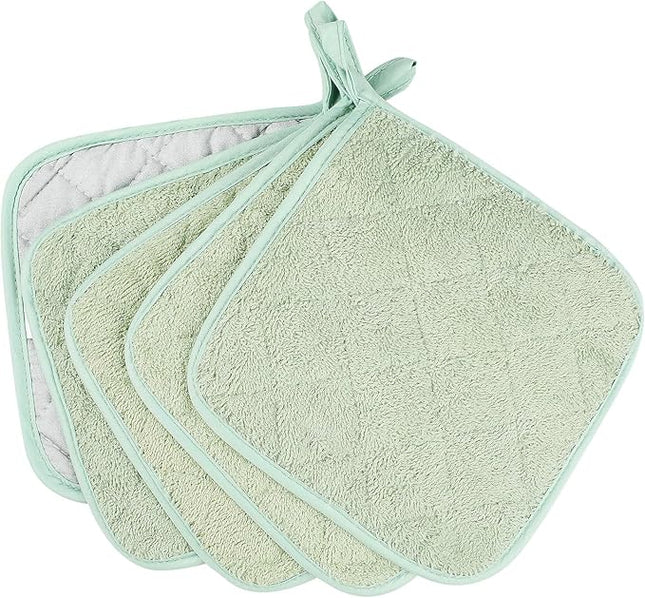100% Cotton Kitchen Everyday Basic Terry Pot Holder Heat Resistant Coaster Potholder for Cooking and Baking Set of 5 Mint Green