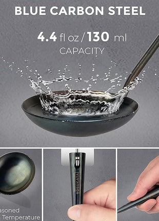 YOSUKATA Pre-Seasoned Wok Utensils Set - Blue Carbon Steel 17-inch Wok Spatula, Wok Ladle, 3 pairs Chopsticks - Durable Asian Cooking Tools