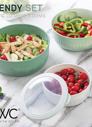 COOK WITH COLOR Prep Bowls with Lids- Wide and Deep Nesting Plastic Small Mixing Bowl Set with Lids, 12 Piece Set - Wide Bowls, Sage