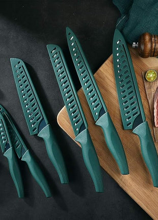 Wanbasion Green Professional Kitchen Knife Set, Stainless Steel, Dishwasher Safe with Sheathes