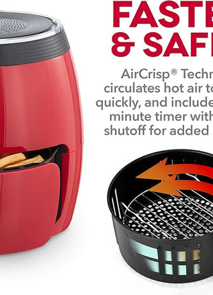 Dash Deluxe Electric Air Fryer + Oven Cooker with Temperature Control, Non-stick Fry Basket, Recipe Guide + Auto Shut off Feature, 1200-Watt, 3 Quart - Red